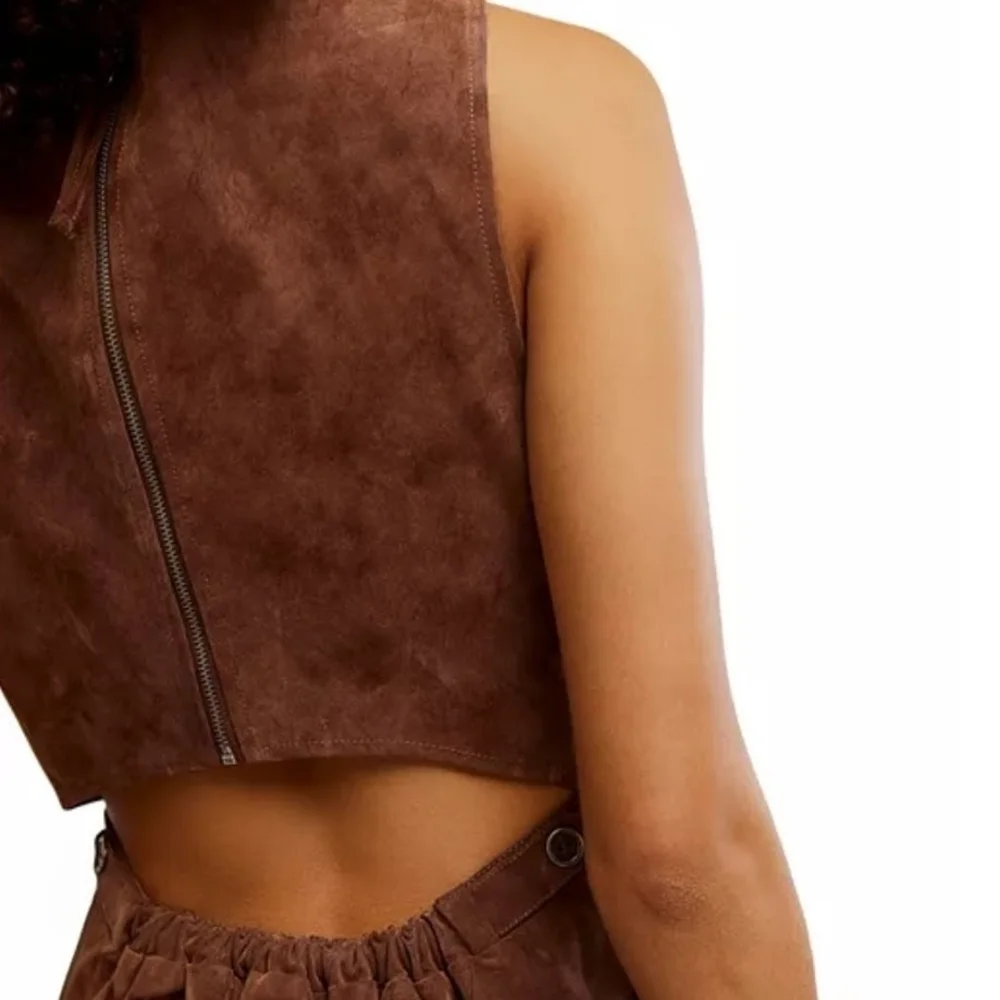 NWT Free People Atlas Sleeveless Faux Suede Mini Dress In Brown - L